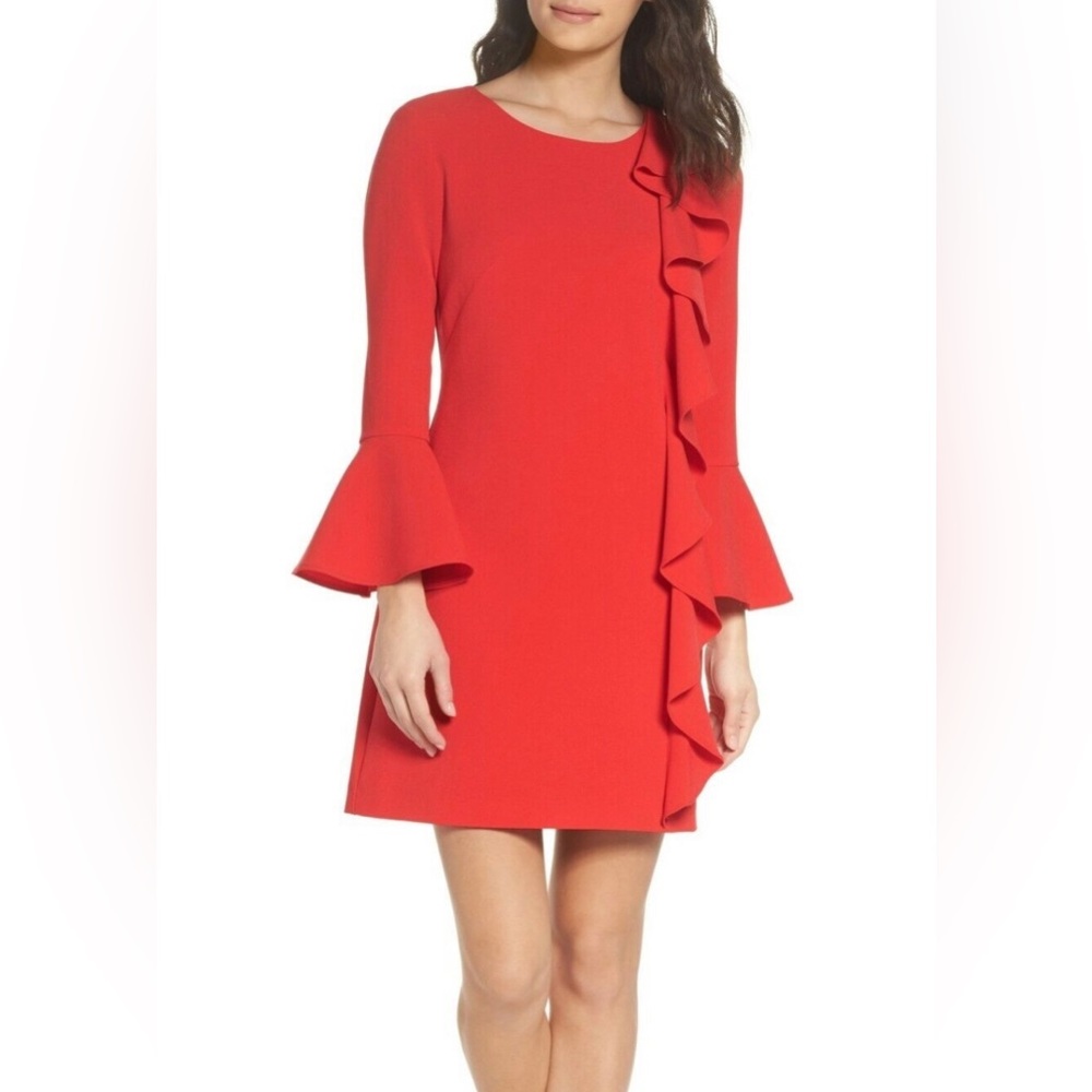 Chelsea28 Ruffle Shift Dress Women's Sz. 4 (Red Hibiscus) NWOT